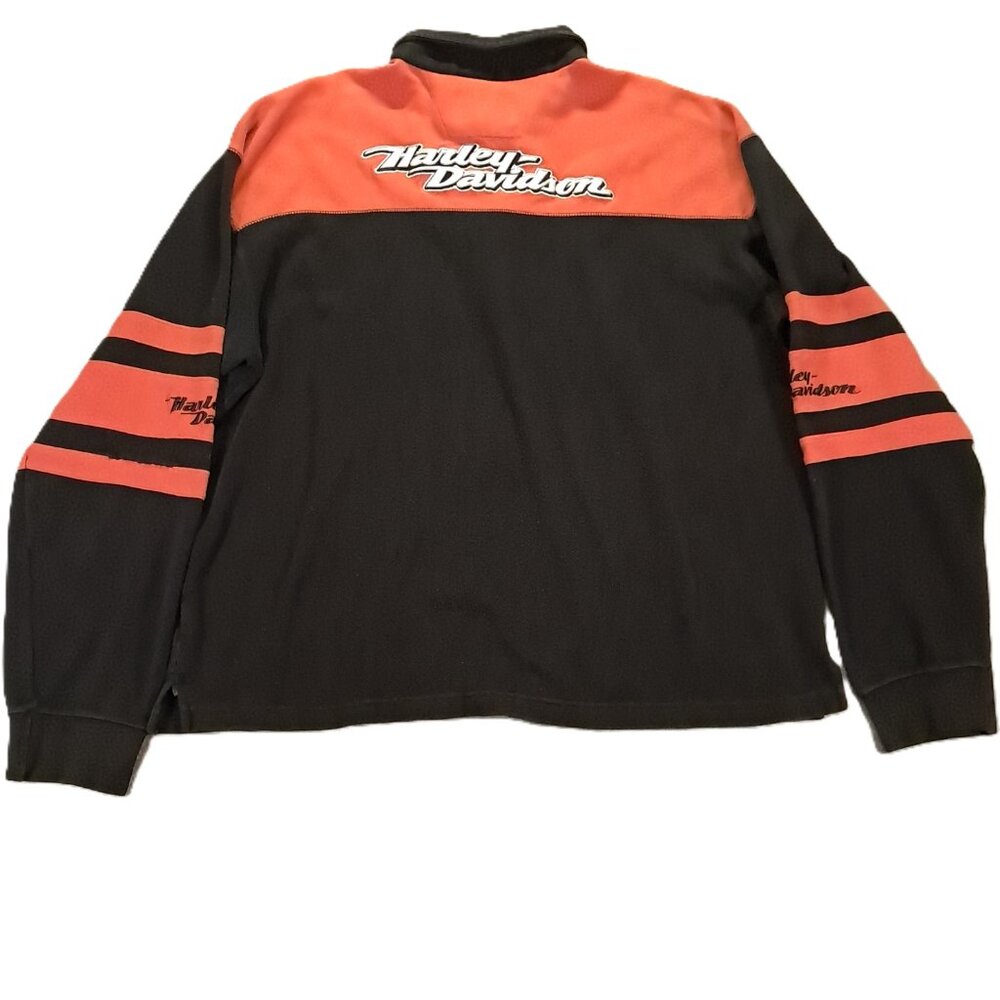 Harley Davidson Sweater Men 2XL XXL 1/4 Button Black Orange Colorblock Embroider